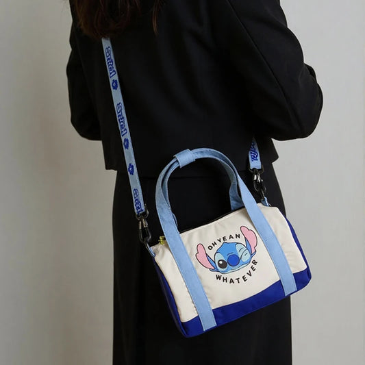 Stitch Canvas Shoulder Bag for Women Cartoon Strawberry Bear Casual Crossbody Bag Daily Commuting